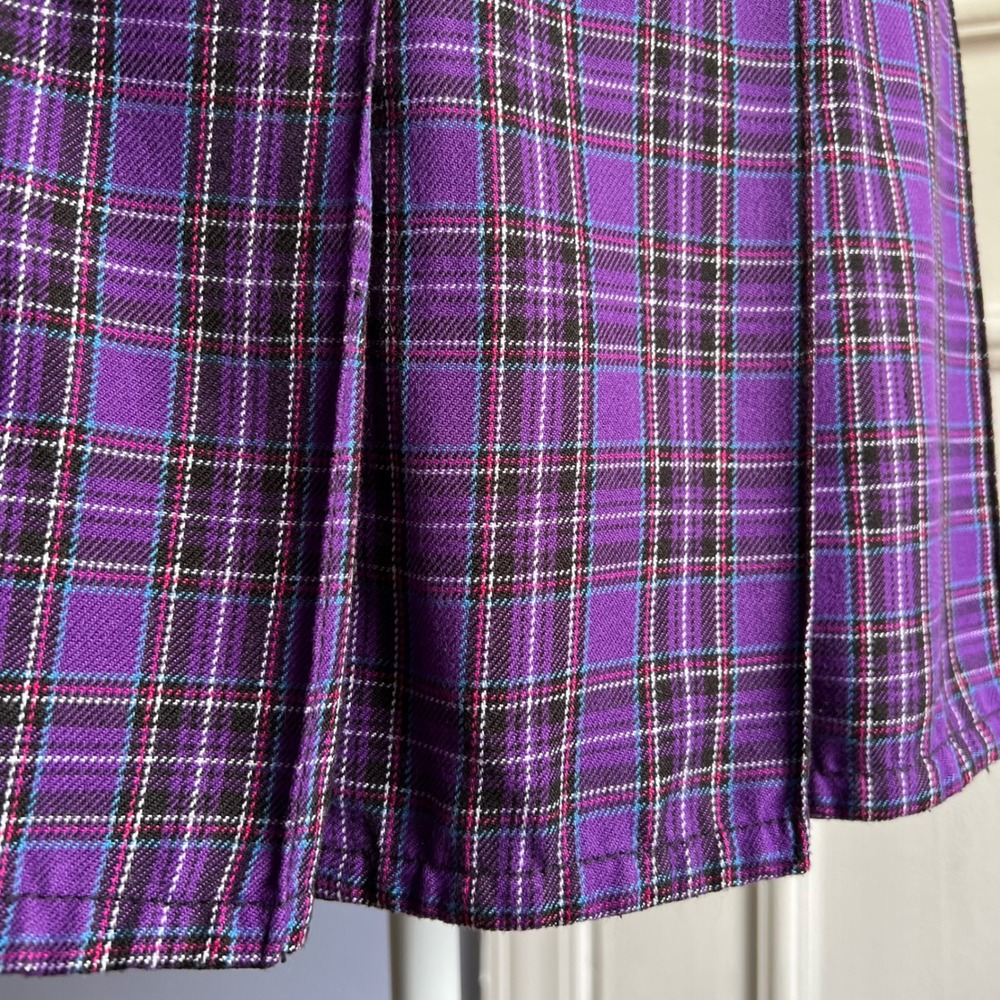 Y2K Vintage TRIPP Micro Mini Skirt Purple Plaid Pleated Reversible Metal Size XS - Picture 8 of 11